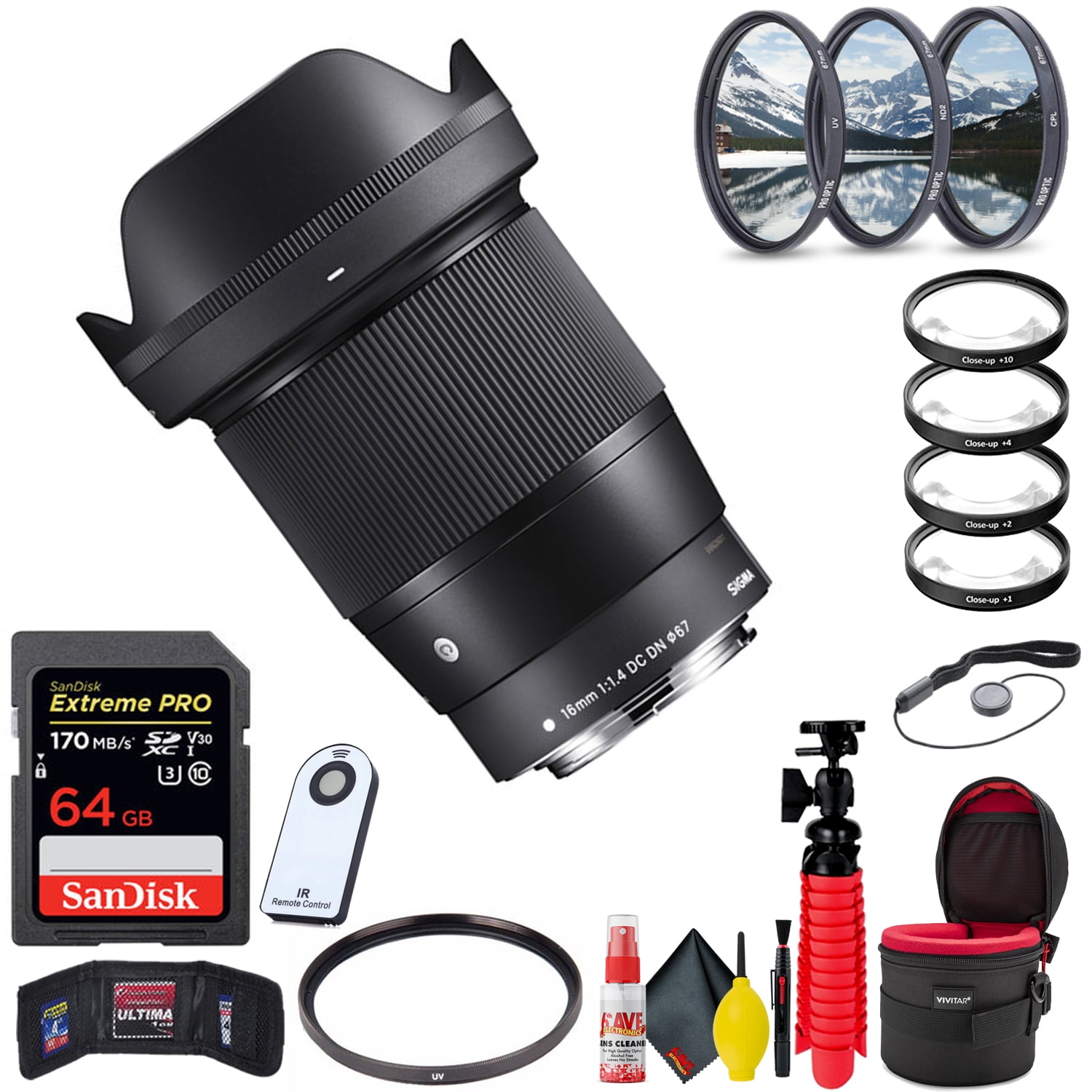 Sigma 16mm f/1.4 DC DN Contemporary Lens for Sony E + Accessories 