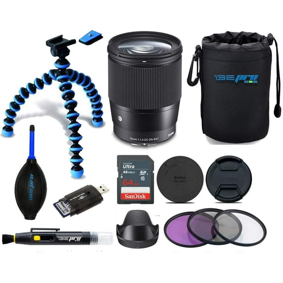 Sigma 16mm f/1.4 DC DN Contemporary Lens for Sony E - Deal Advanced Accessories Bundle