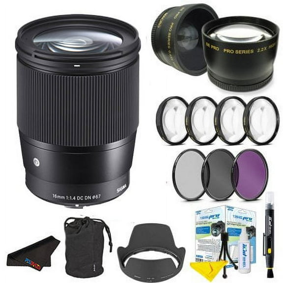 Sigma 16mm f/1.4 DC DN Contemporary Lens for Sony E + Pixi Professional Bundle Kit