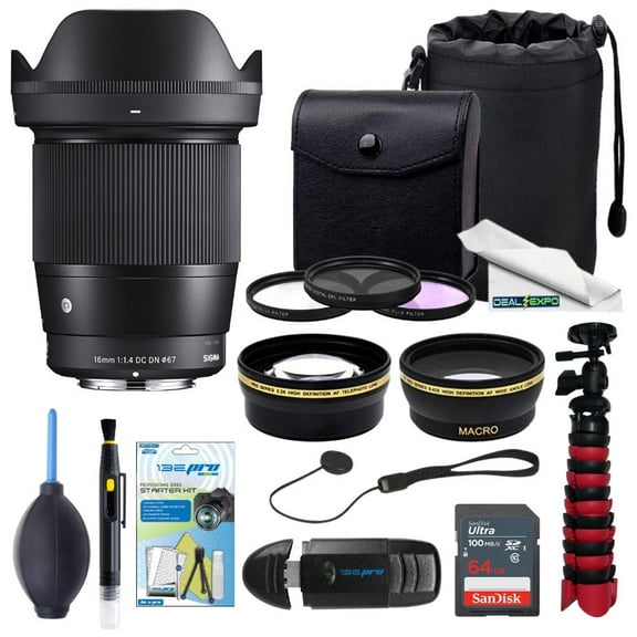 Sigma 16mm f/1.4 DC DN Contemporary Lens for Sony E – Ultra-Wide Prime Lens with DealExpo Pro Accessories Freebies