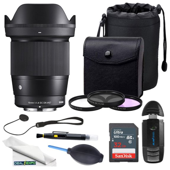 Sigma 16mm f/1.4 DC DN Contemporary Lens for Sony E – Ultra-Wide Prime Lens with Essential Advanced Bundle