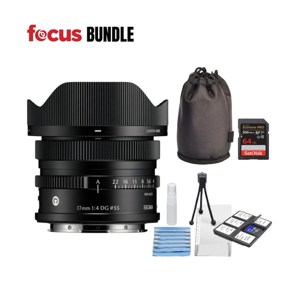 Sigma 17mm F4 DG Full-Frame (Black) Contemporary, L Mount Bundle with Memory Card and Starter Kit for Cameras