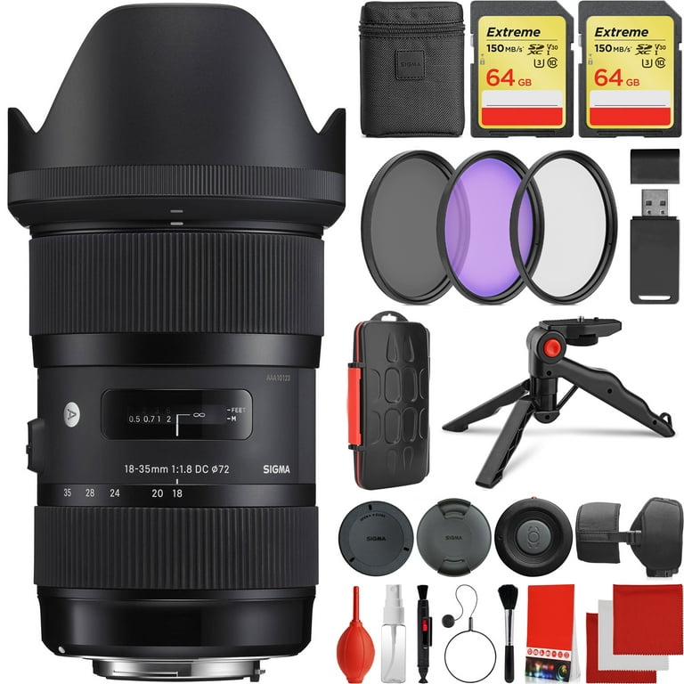 Sigma 18-35mm f/1.8 DC HSM Art Lens Canon EF-Mount Bundle with 2x 64GB  Extreme Memory Cards, IR Remote, 3-Piece Filter Kit, Wrist Strap, Card  Reader