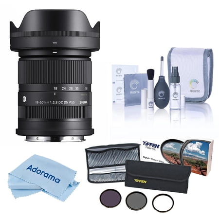 Sigma 18-50mm f/2.8 DC DN Contemporary Lens for L Mount, Bundle with 55mm Essential Filter Kit, Cleaning Kit and Cleaning Cloth
