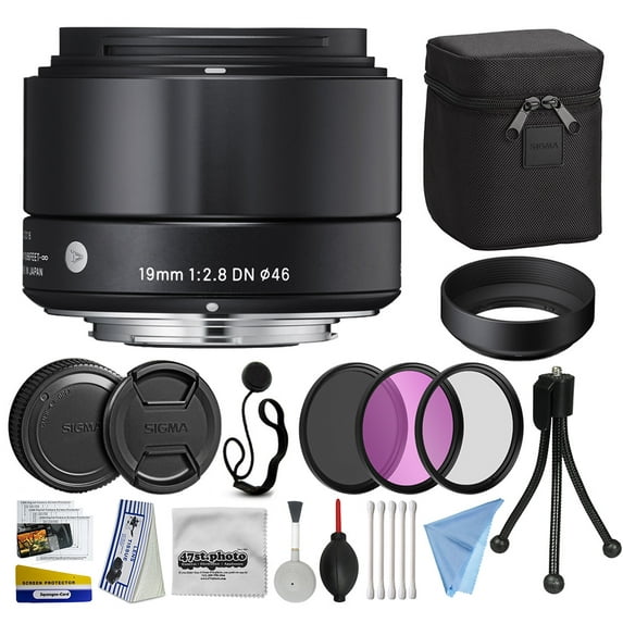 Sigma 19mm F2.8 DN Art Black Lens for Panasonic/Olympus Micro Four Thirds (40B963) with Beginner Accessories Kit includes 3 Piece Filter Set (UV-CPL-FLD) + Cleaning Kit + Dust Blower