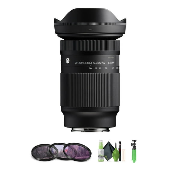 Sigma 20-200mm f/3.5-6.3 DG Sony E (796965) Bundle. The Ideal Lens for Professional Portraits, Weddings Indoor/Outdoor Adventure, Wildlife, Travel, Sarfari, Photography use + Accessories