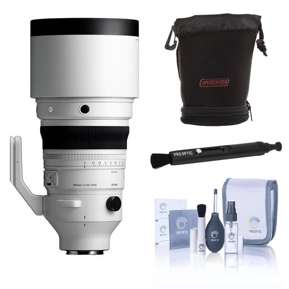 Sigma 200mm f/2 DG OS Sports Lens for Sony E, Bundle with Filter Pouch, Lens Cleaner and Cleaning Kit