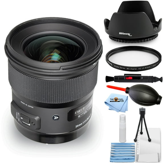 Sigma 24mm f/1.4 DG HSM Art Lens for Canon EF 401-101 - Essential Bundle with Tulip Hood Lens, UV Filter, Cleaning Pen, Blower, Microfiber Cloth and Cleaning Kit