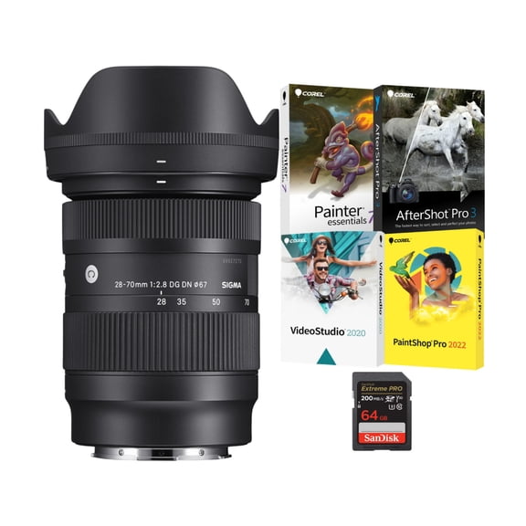 Sigma 28-70mm f/2.8 DG DN Contemporary Lens (Sony E-Mount) Bundle with Software Suite and 64GB Memory Card (3 items)