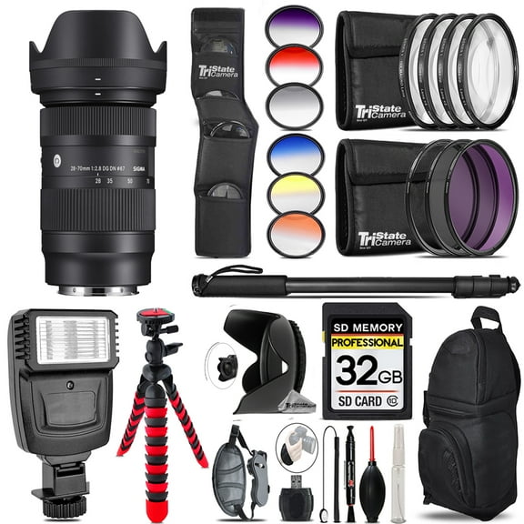 Sigma 28-70mm f/2.8 DG DN Contemporary Lens for Sony E-Mount + Flash + Color Filter Set - 32GB Accessory Kit (International Version)