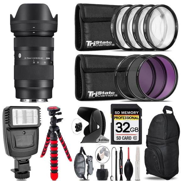 Sigma 28-70mm f/2.8 DG DN Contemporary Lens for Sony E-Mount + Flash +  Tripod & More - 32GB Accessory Kit