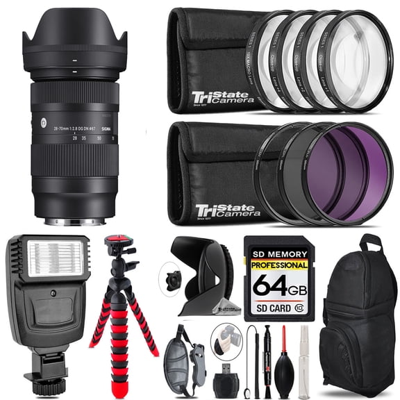 Sigma 28-70mm f/2.8 DG DN Contemporary Lens for Sony E-Mount + Flash + Tripod & More - 64GB Accessory Kit