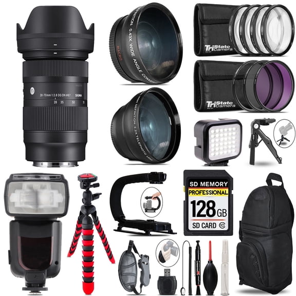 Sigma 28-70mm f/2.8 DG DN Contemporary Lens for Sony E-Mount+ LED Light + Tripod - 128GB Accessory Bundle (International Version)