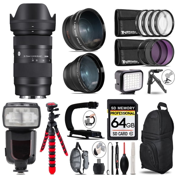 Sigma 28-70mm f/2.8 DG DN Contemporary Lens for Sony E-Mount + LED Light + Tripod - 64GB Accessory Bundle (International Version)