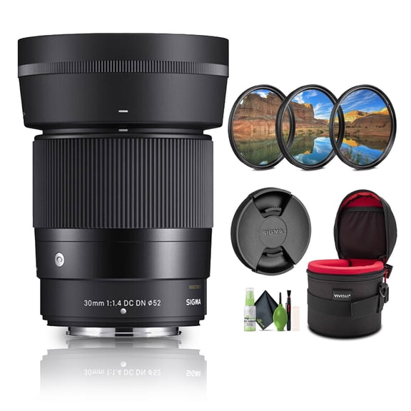 Sigma 30mm F/1.4 DC DN Contemporary Lens (Nikon Z) + Cleaning Kit + Lens Case + 3PC MC PRO FILTER KIT UV/CPL/F 52BL