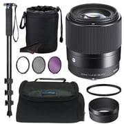 Sigma 30mm F1.4 Contemporary DC DN Lens for Sony E + Pixi-Basic Accessory Bundle