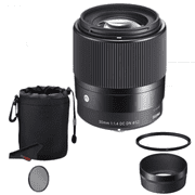 Sigma 30mm F1.4 Contemporary DC DN Lens for Sony E + Pixi-Basic Accessory Bundle