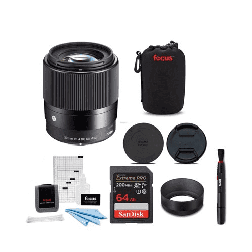 Sigma 30mm f/1.4 DC DN Contemporary Prime Lens for Sony E-Mount 64GB Bundle