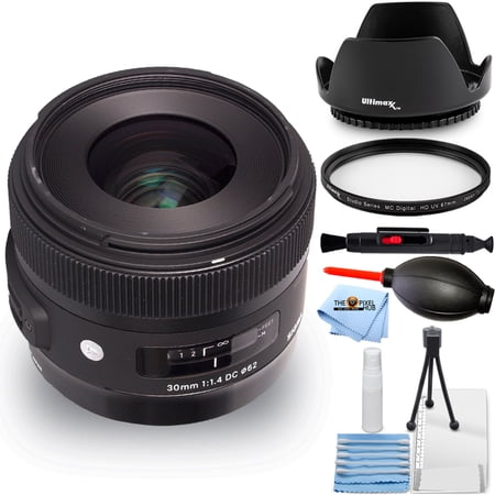 Sigma 30mm f/1.4 DC HSM Art Lens for Nikon - Essential Bundle with Tulip Hood Lens, UV Filter, Cleaning Pen, Blower, Microfiber Cloth and Cleaning Kit