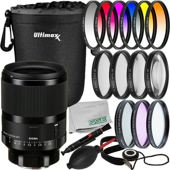 Sigma 35mm f/1.4 DG DN Art Lens for Sony E with Essential Accessory Bundle: 3PC Multi-Coated UV Filter (UV, CPL, FLD), 6PC Gradual Color Filter Kit & More (22pc Bundle)