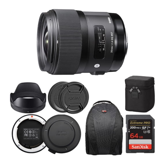 Sigma 35mm f14 DG HSM ART Lens for Nikon with USB Dock and 64GB SD Card Bundle