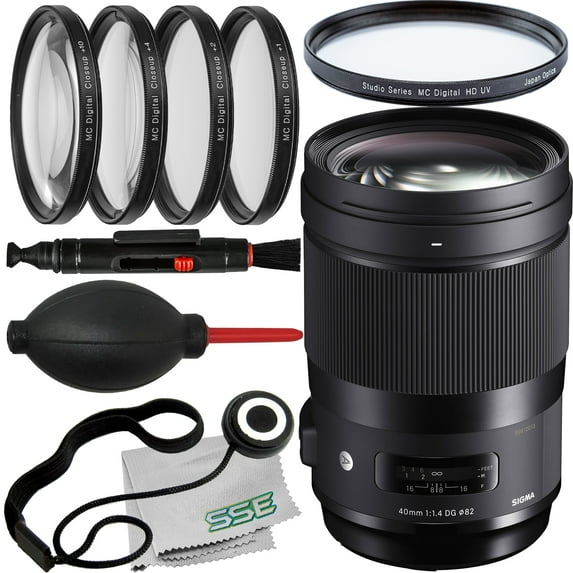 Sigma 40mm f/1.4 DG HSM Art Lens for Nikon F with Starter Filter Bundle: 4PC Macro Close-Up Filter Kit, Protective Multi-Coated Digital HD UV Filter & More (14pc Bundle)