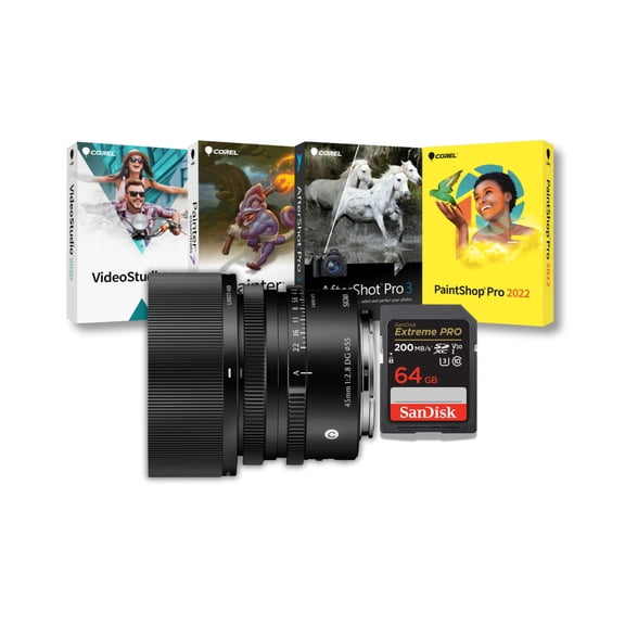 Sigma 45mm F2.8 DG Full-Frame Contemporary High-Speed Autofocus Lens (Black, Sony E Mount) Bundle with Software Suite and Memory Card (3 Items)