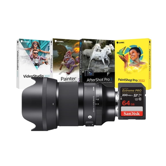 Sigma 50mm F1.4 DG DN Art Lens Compatible (Black, Sony E Mount) Bundle with Memory Card and Software Suite (3 Items)