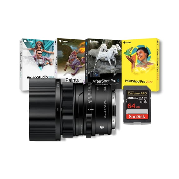 Sigma 50mm F2 DG Contemporary Lens with Manual Aperture Ring 9-Blade Diaphragm Super Multi-Layer Coating (Black, L Mount) Bundle with Software Suite and Memory Card (3 Items)