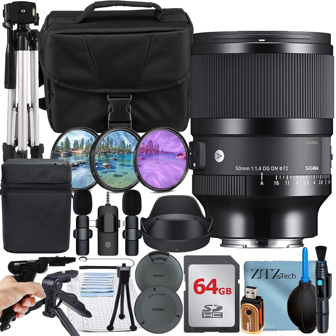 Sigma 50mm f/1.4 DG DN Art Lens for Sony E Mount Bundle with 64GB