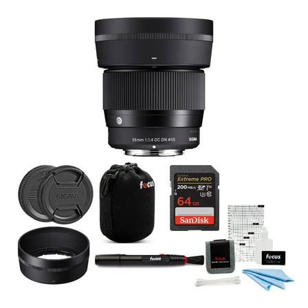Sigma 56mm f/1.4 DC DN Contemporary Lens for Sony E with 64GB Bundle