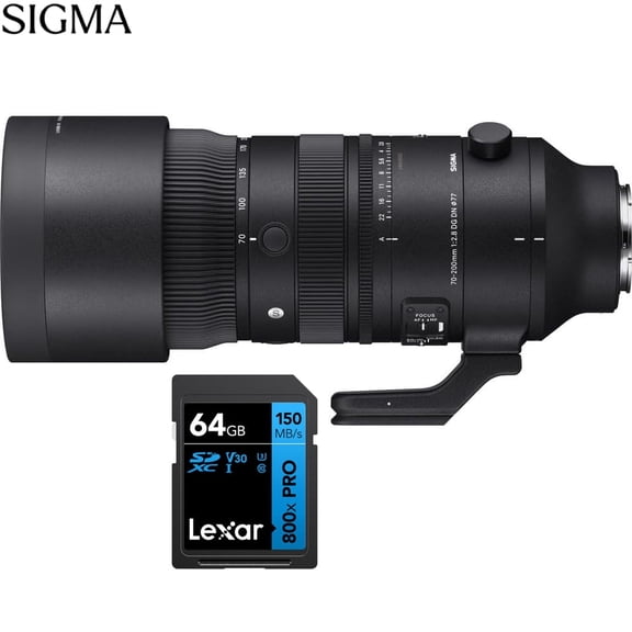 Sigma 70-200mm F2.8 DG DN OS Sports Lens Telephoto Zoom for Sony E-Mount 591965 Bundle with Lexar High-Performance 800x PRO BLUE Series 64GB SDXC Memory Card