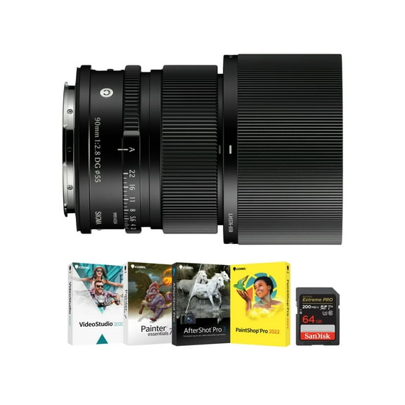 Sigma 90mm F2.8 DG Full-Frame Contemporary Lens with Manual Aperture Ring (Black, L Mount) Bundle with Software Suite and Memory Card (3 Items)