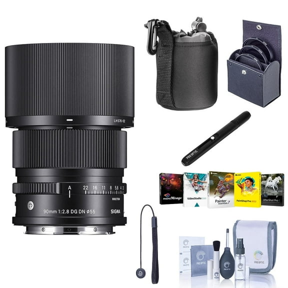 Sigma 90mm f/2.8 DG DN Contemporary Lens for L Mount, Bundle with Corel PC Software Kit, Filter Kit, Lens Cleaner, Cleaning Kit, Lens Cap Tether, Pouch
