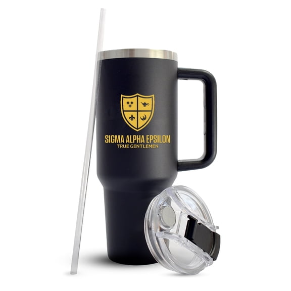 Sigma Alpha Epsilon Fraternity 40oz Stainless Steel Tumbler with Handle - Quality Engraved, Insulated Tumbler for Fraternity Brothers