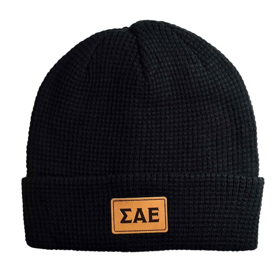 Sigma Alpha Epsilon Fraternity Hat, Black Winter Beanie Hat with Greek Letters Patch