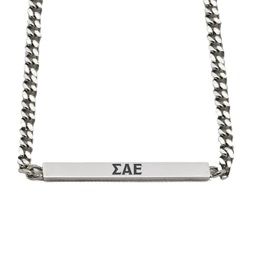 Sigma Alpha Epsilon Fraternity Necklace - Greek Letters Stainless Steel Horizontal Bar Pendant, Sigma Alpha Epsilon Gifts For Men