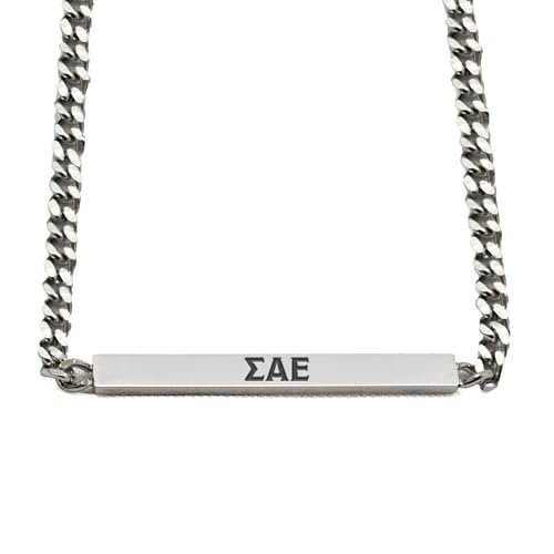 Sigma Alpha Epsilon Fraternity Necklace - Greek Letters Stainless Steel Horizontal Bar Pendant, Sigma Alpha Epsilon Gifts For Men