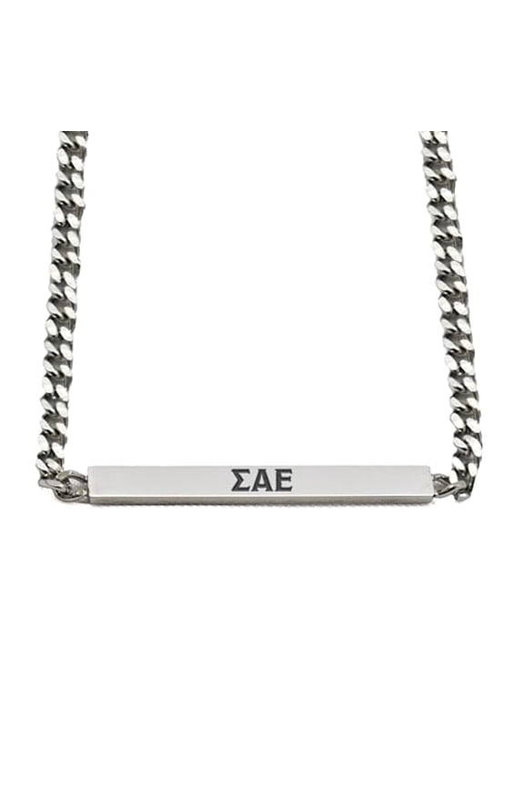 Sigma Alpha Epsilon Fraternity Necklace - Greek Letters Stainless Steel Horizontal Bar Pendant, Sigma Alpha Epsilon Gifts For Men