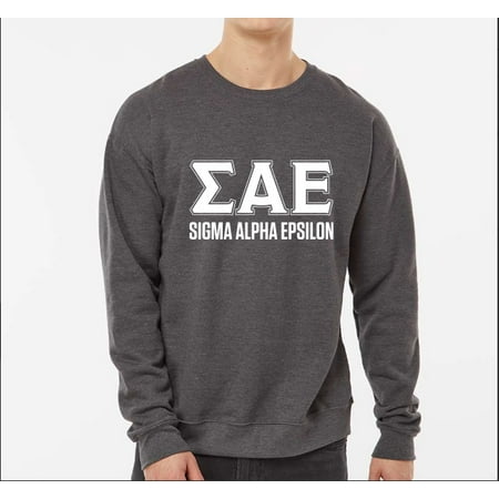 Sigma Alpha Epsilon Sweatshirt, Crewneck Sweatshirt with Varsity Greek Letters Design - Size Medium