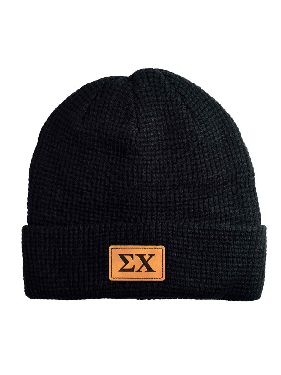 Sigma Chi Fraternity Hat, Black Winter Beanie Hat with Greek Letters Patch