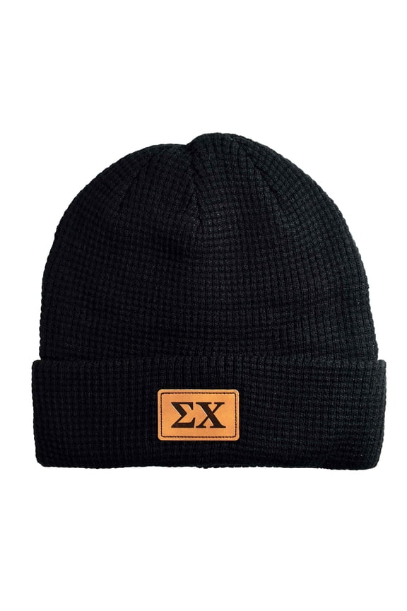 Sigma Chi Fraternity Hat, Black Winter Beanie Hat with Greek Letters Patch