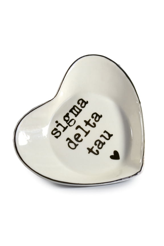 Sigma Delta Tau Jewelry Dish - Heart-Shaped High-gloss finish Ceramic tray with Gold Detailing, Multi-Function Ceramic Ring Dish for Home or Office, Ideal for Jewelry and Keys