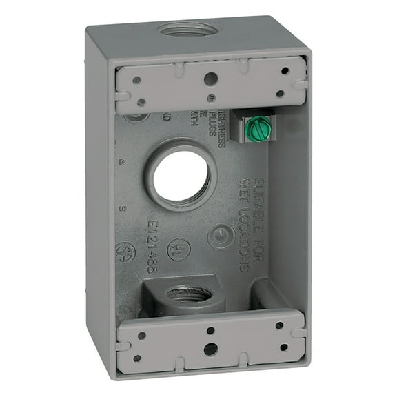 Sigma Engineered Solutions (14250) Metal Weatherproof 1-Gang 1/2" 3-Hole Electrical Outlet Box, Gray