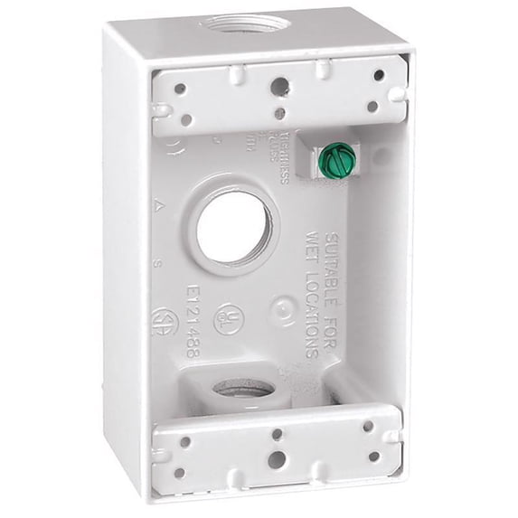 Sigma Engineered Solutions (14250WH) Metal Weatherproof 1-Gang 1/2" 3-Hole Electrical Outlet Box, White