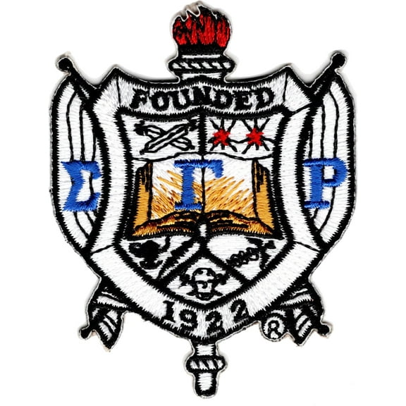 Sigma Gamma Rho Crest Embroidered Iron-On Patch [White/Blue/Gold - 3"]