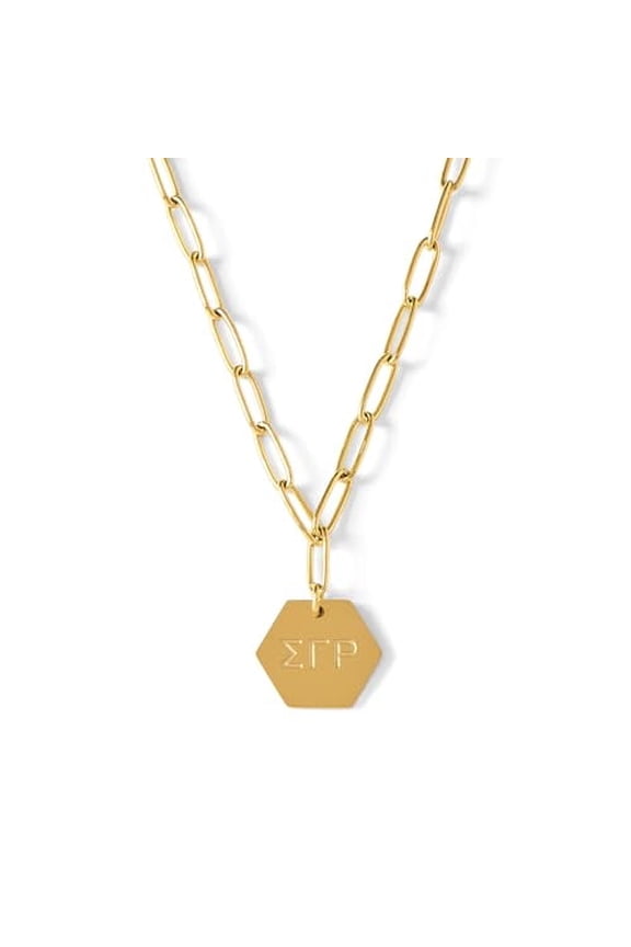 Sigma Gamma Rho Necklace, 18k Gold Plated Paperclip Style Chain with Sorority Letters Pendant