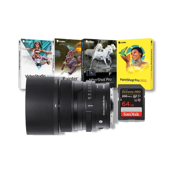 Sigma I Series 65mm f/2 DG DN Contemporary Full-Frame Multilayer Coating Lens (Sony E) Bundle with Software Suite and Memory Card (3 Items)