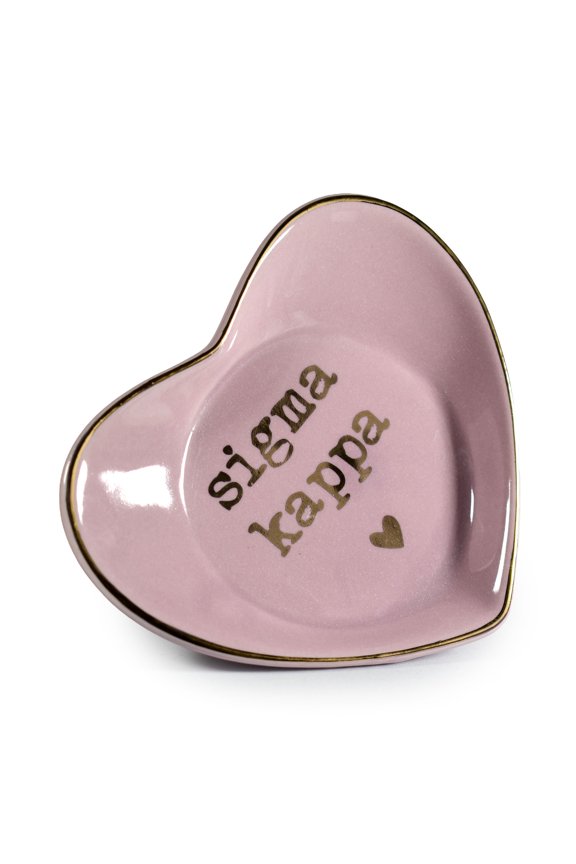 Sigma Kappa Jewelry Dish - Heart-Shaped High-gloss finish Ceramic tray with Gold Detailing, Multi-Function Ceramic Ring Dish for Home or Office, Ideal for Jewelry and Keys