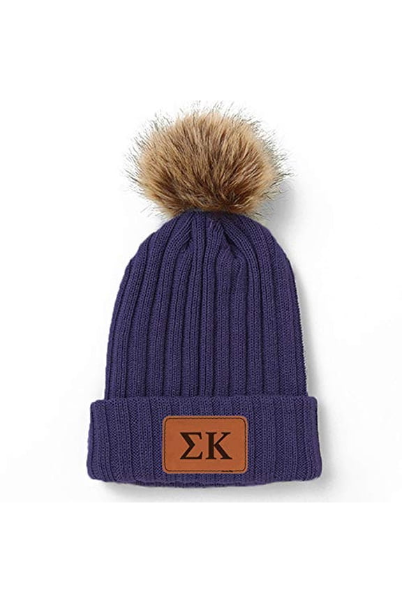 Pom Pom Beanie Hat Purple